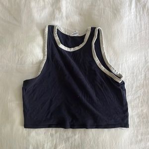navy cropped muscle tank, with white detailing
